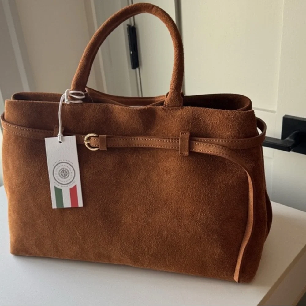Viola Castellani Ciao! Made in Italy- Genuine Leather Brown Suede Satchel